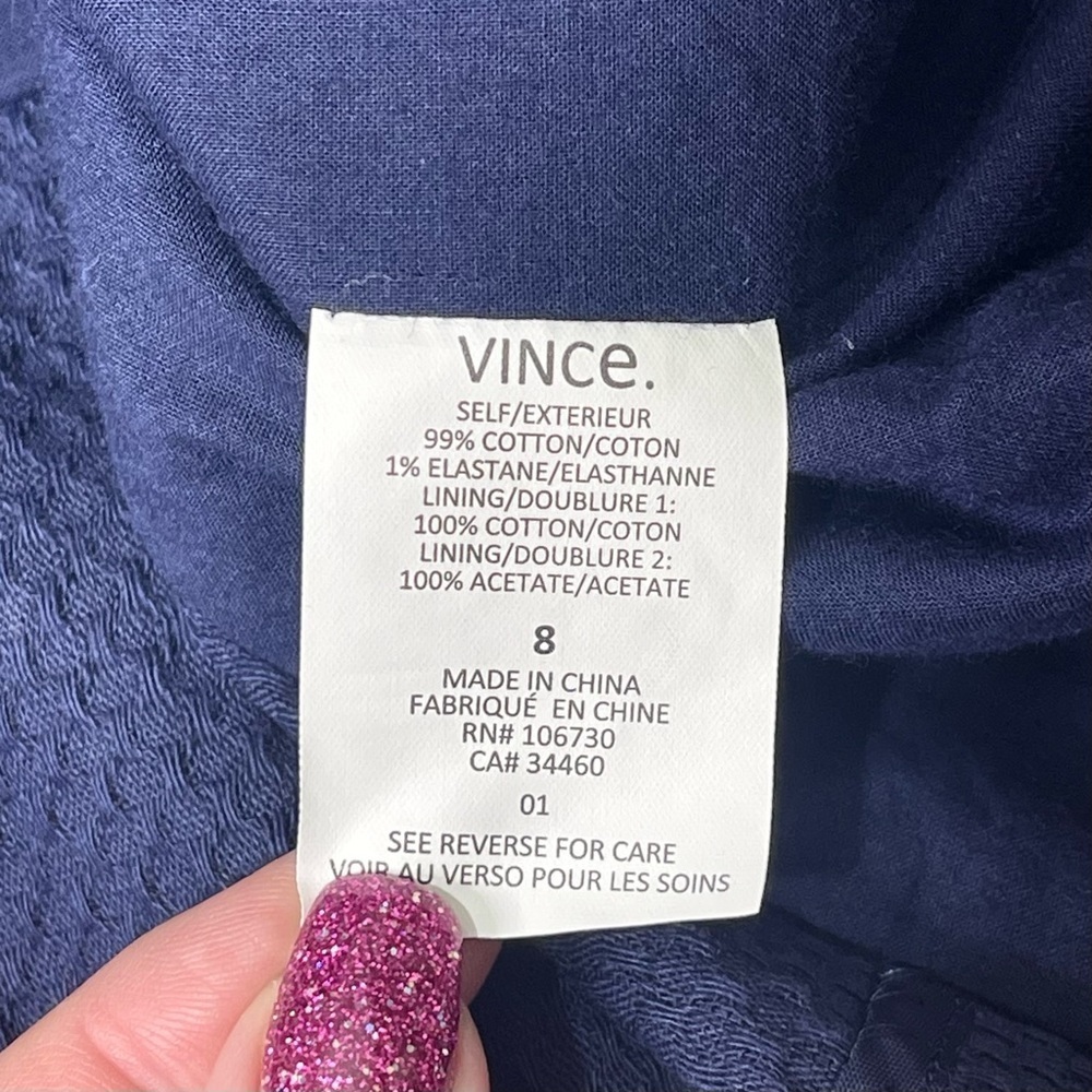 VINCE Navy Blue Cotton Stretch Textured Blazer Jacket 8 NWT - Picture 11 of 12